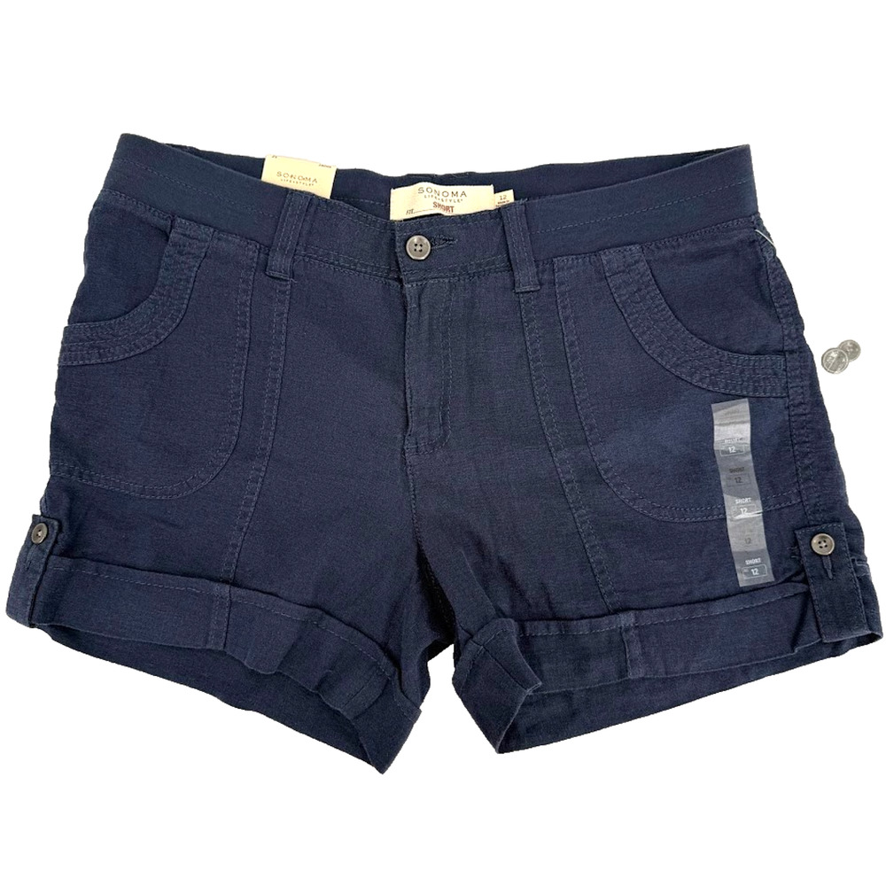 Sonoma Shorts Womens 12 Short Navy Blue Mid Rise Cuffed Casual Utility NWT